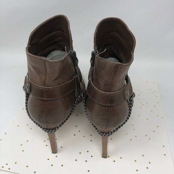 Guess Brown Leather Chain Ankle Bootie Zip 9.5 - Picture 6 of 11